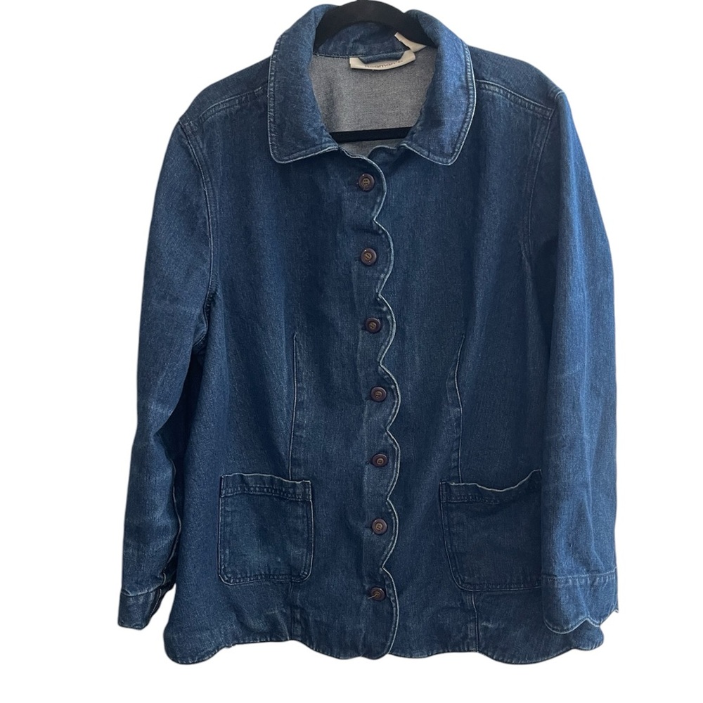 Roamans Women's Vintage Denim Button Up Top Jacket Scalloped Plus Size Cotton